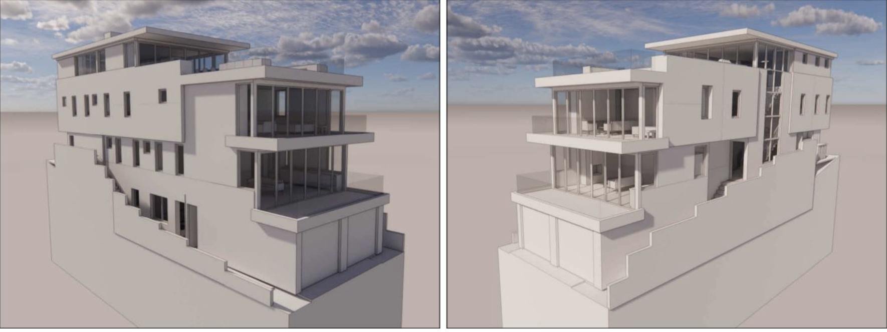 Renderings of the newly proposed four-unit development by local architect Louie Tomaro